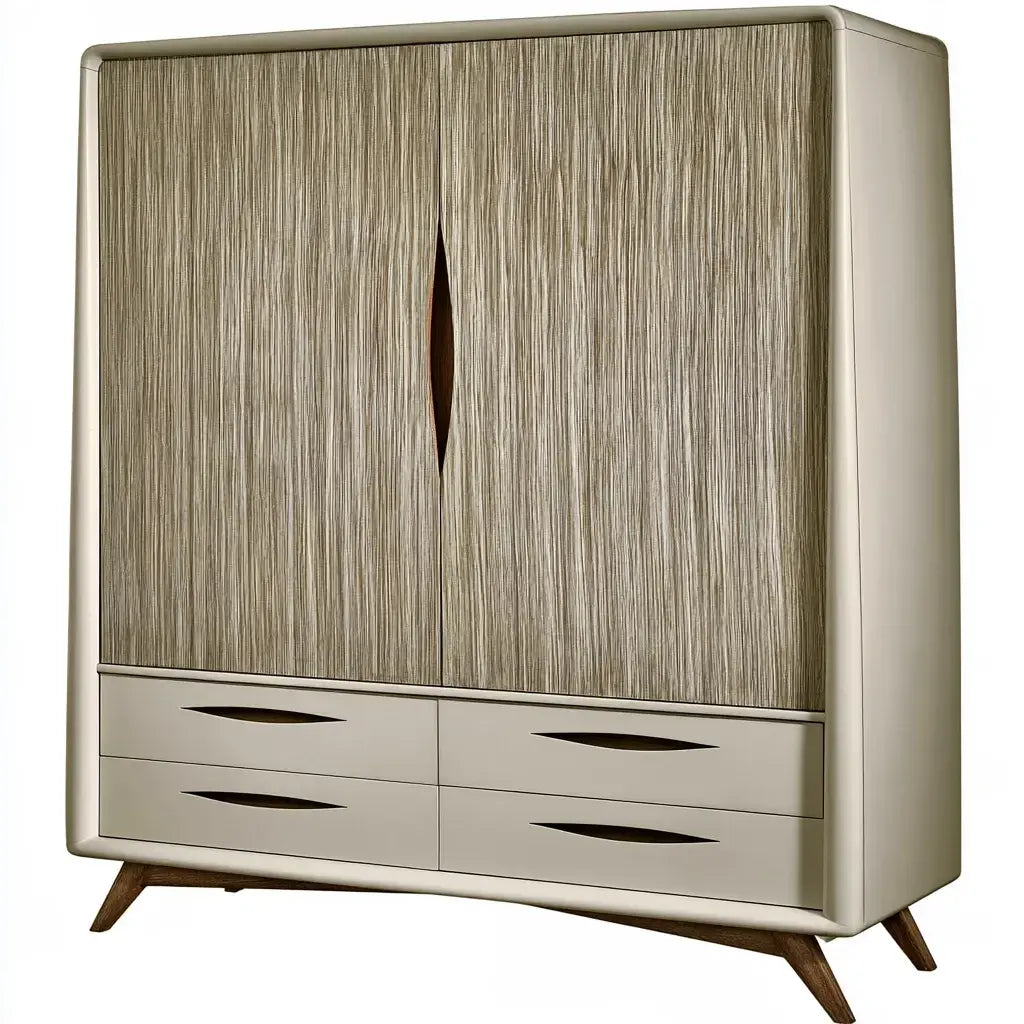 Armario con frentes texturizados y cajones inferiores - beige