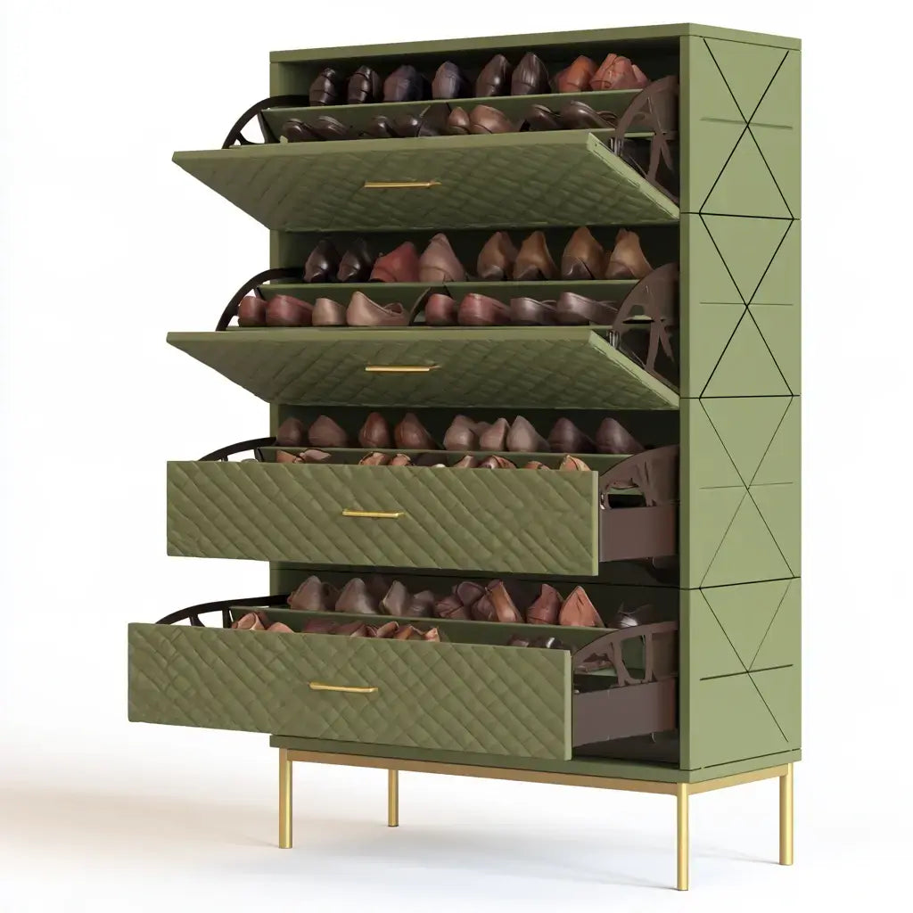 Zapatero con compartimentos abatibles y cajones bajos - verde