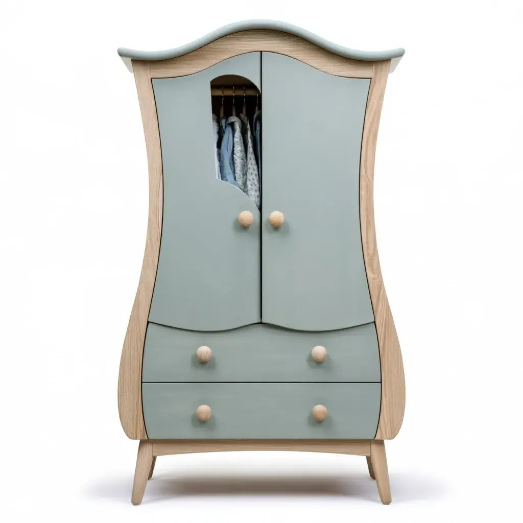 Armario con contorno curvo y cajones bajos - azul/beige