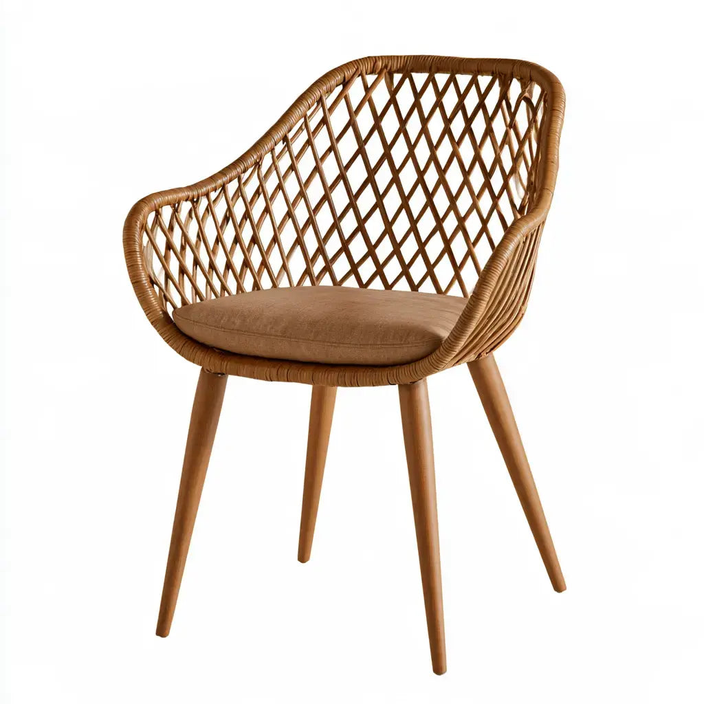 Silla con respaldo entrelazado de contorno curvo - marrón