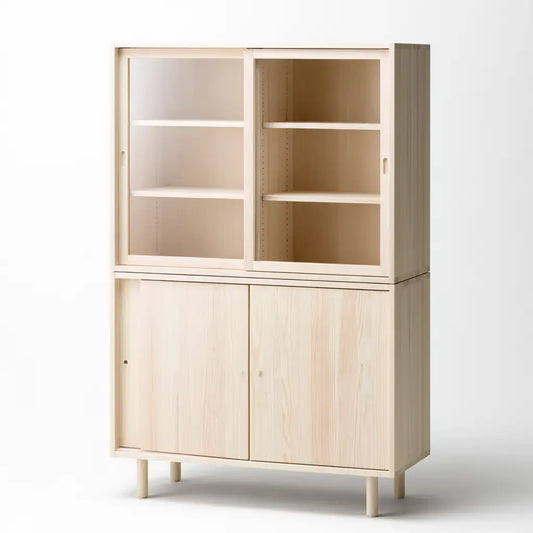 Aparador con estantes superiores y puertas inferiores - beige